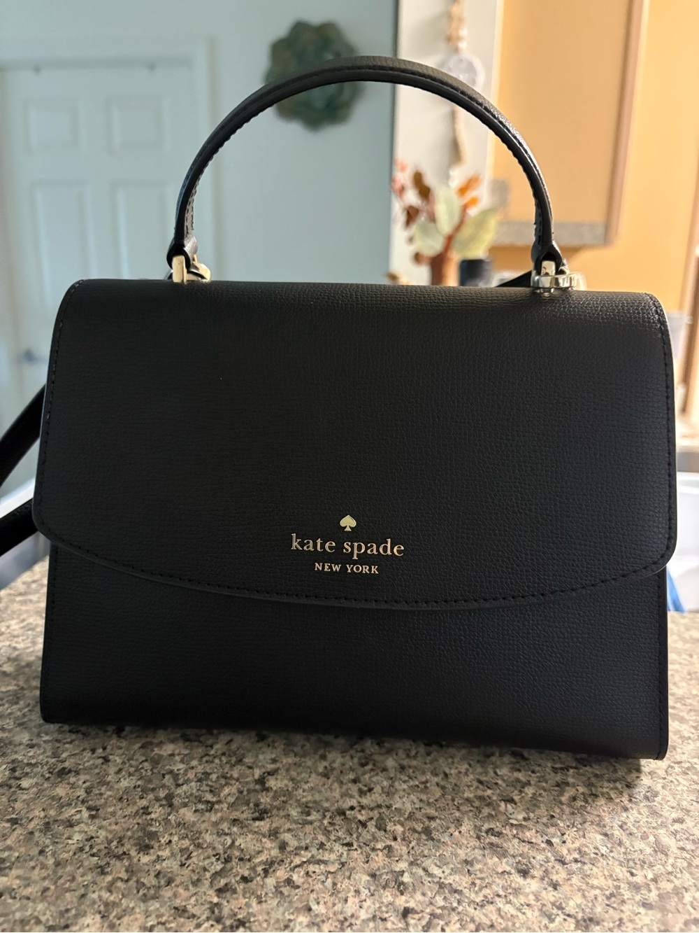 kate spade Black Top-Handle Structured Satchel with Gold Logo